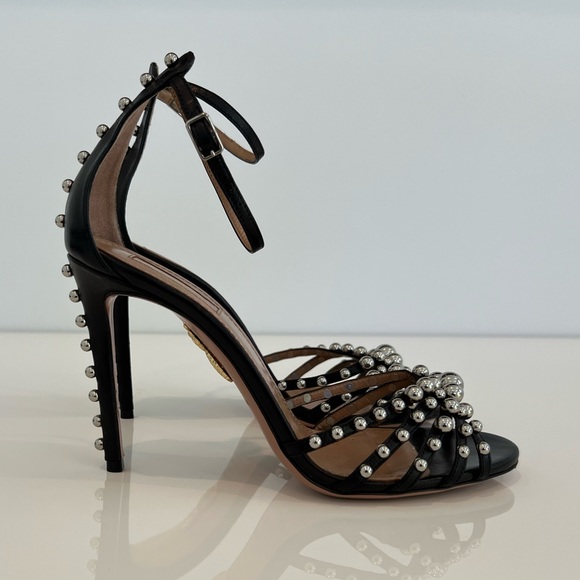 AQUAZZURA BLACK STUDDED SANDALS SIZE 8 - Picture 3 of 17